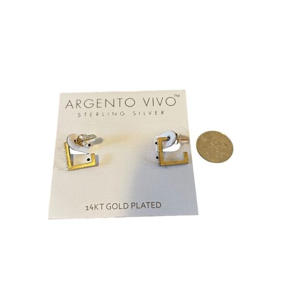 Argento Vivo Sterling Silver 14 KT Gold Plated Square Earrings w/Pave Crystals. - Picture 6 of 6